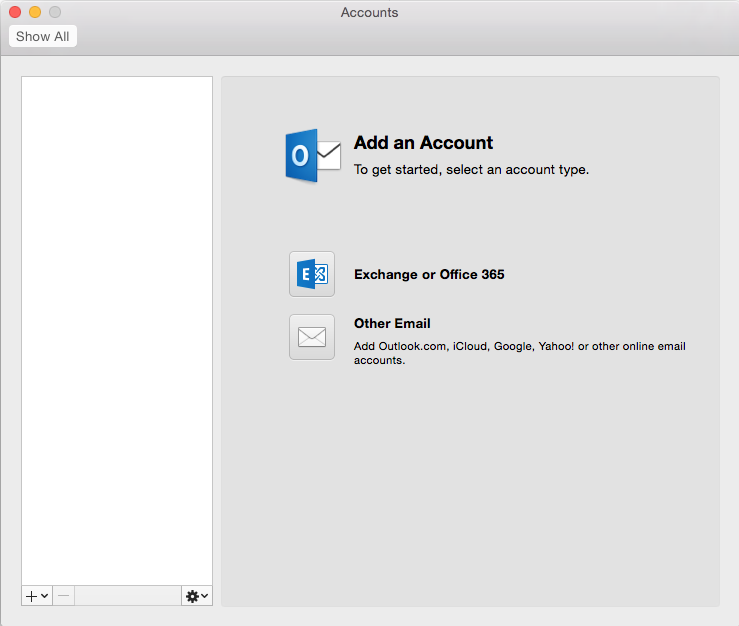 Add account on Outlook